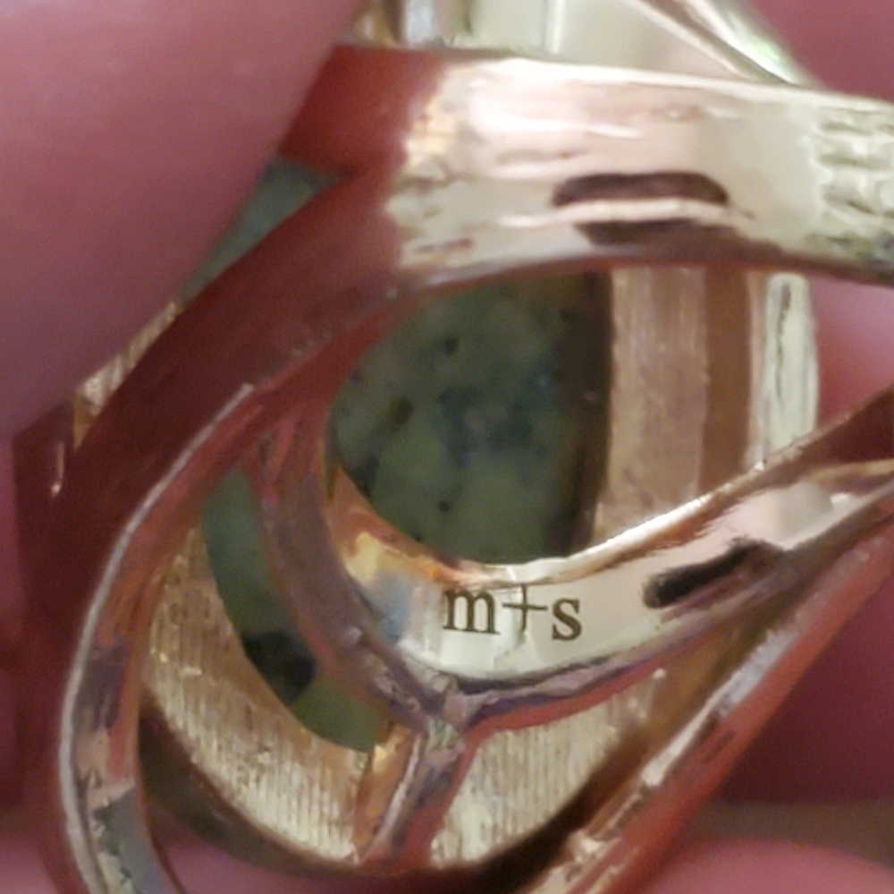 M+S Oval Jasper Cabochon Textured Gold Tone Statement Ring Size 6 - Picture 10 of 12